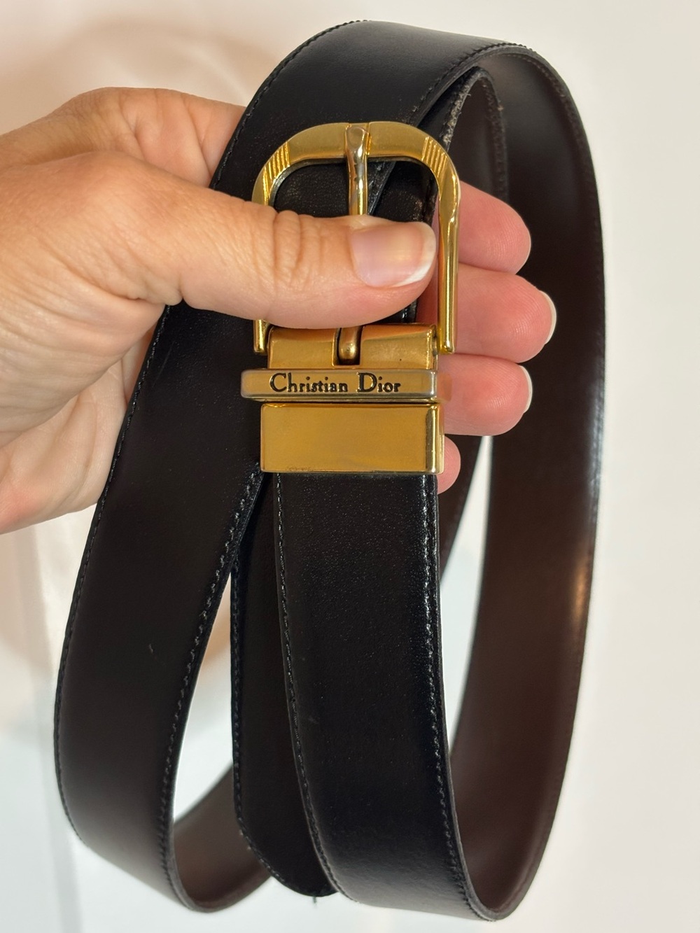 Christian Dior Vintage Black Brown Reversible Leather Belt 40-42